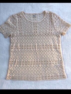 Madewell Cream Crochet Short Sleeve Knit Tee Sz Medium